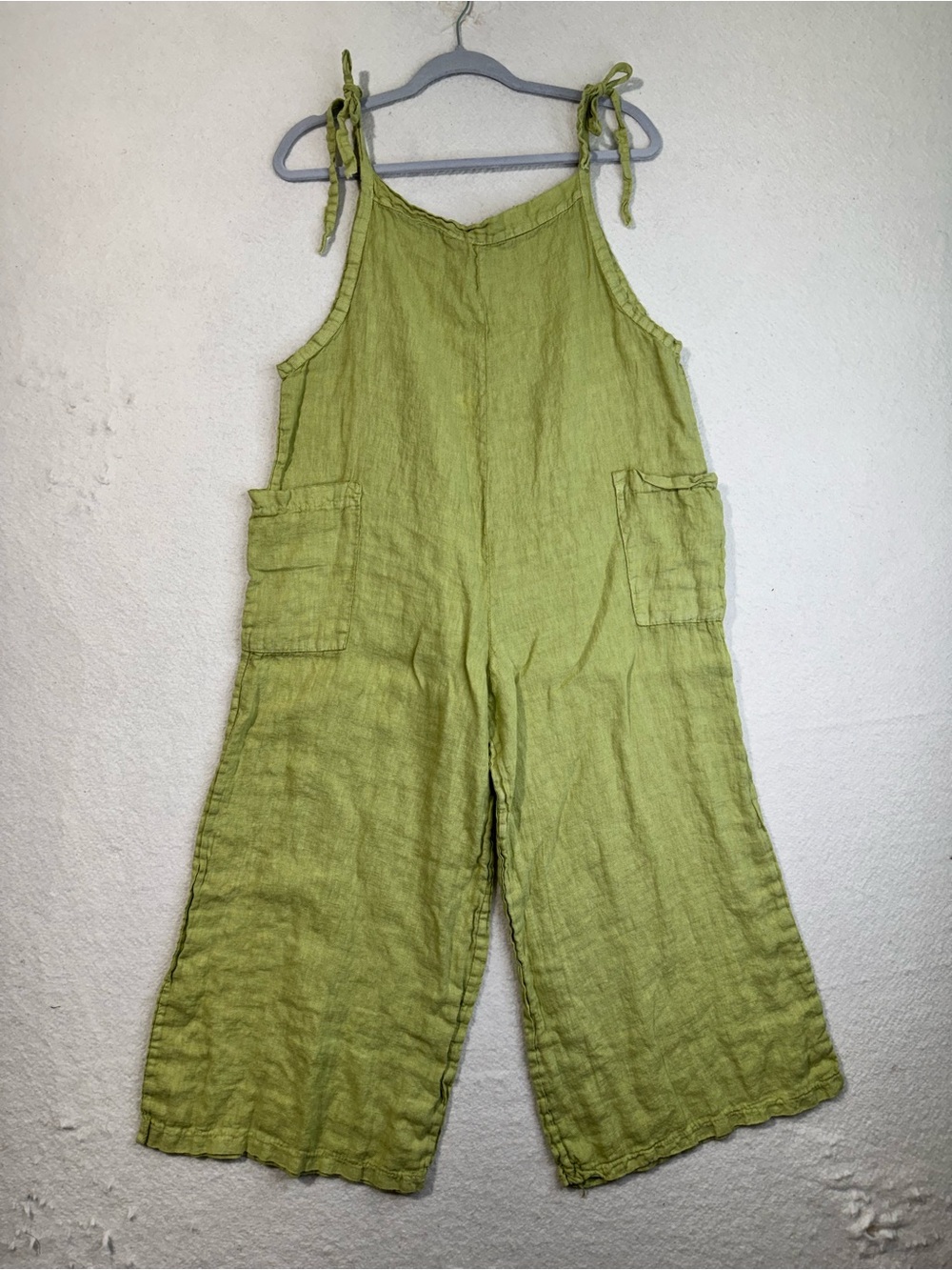 Meo Meli Light Green Italian Linen Tie-Shoulder Wide-Leg Jumpsuit Small/Medium